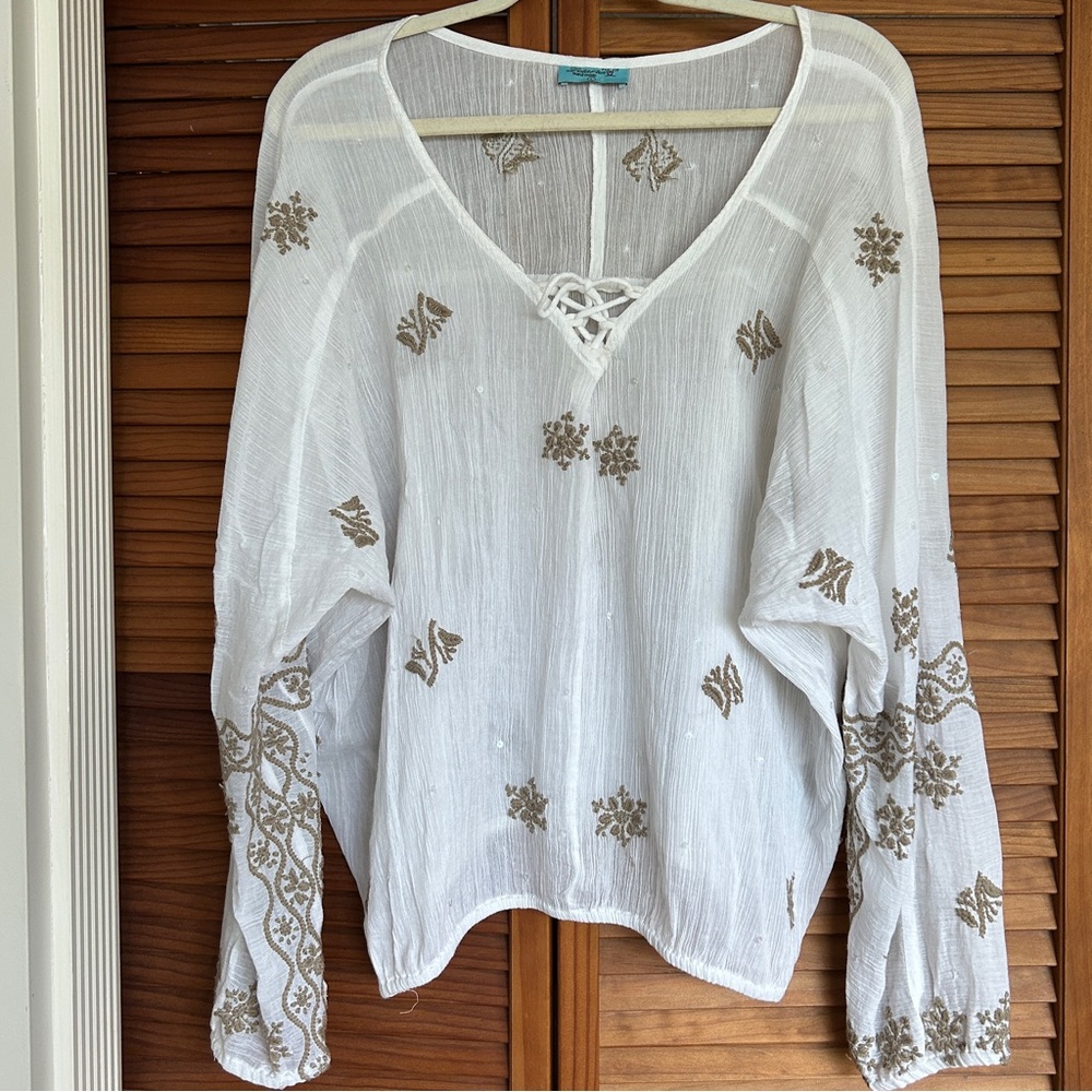 Letarte White Embroidered Women's Top size L